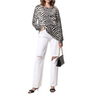 Re-Done White Pipe High Waist Distressed Straight Leg Denim Jeans Womens 26